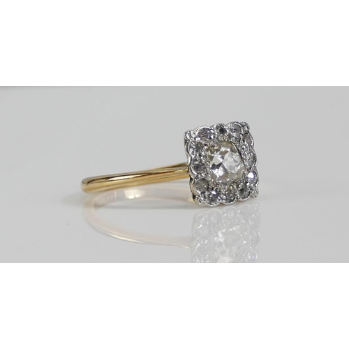 57 - An Antique 18ct Gold and Diamond Square Cluster Ring, platinum set c. 5mm principal old cut, 10x9.5m... 