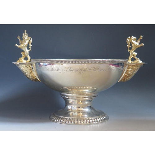 653 - An Elizabeth II  modern parcel-gilt silver commemorative two-handled rose bowl,
by Garrard and Co, L... 