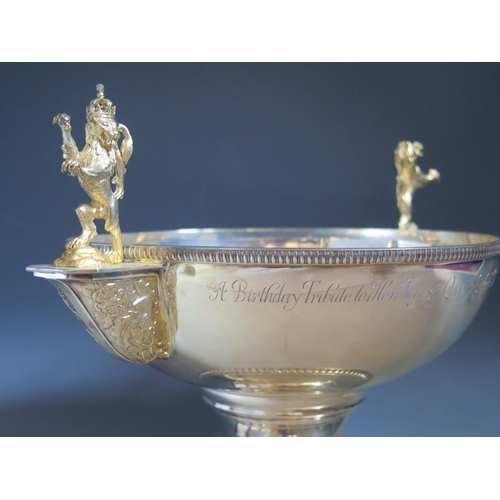 653 - An Elizabeth II  modern parcel-gilt silver commemorative two-handled rose bowl,
by Garrard and Co, L... 