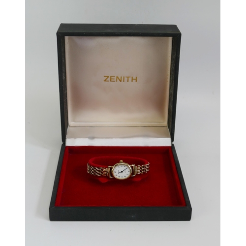 76 - A ZENITH Ladies 9ct Gold Wristwatch on a 9ct gold bracelet,  11.18g without movement but with glass.... 