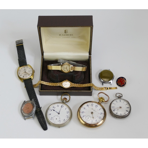 91 - A ROAMER Vanguard Gold Plated Gent's Wristwatch (running), Rockford and other pocket watches includi... 