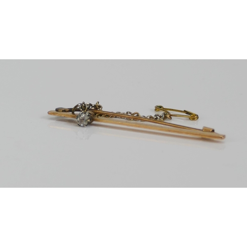 94 - A 15ct Gold and Old Cut Diamond Brooch, 50.2mm long, stamped 15CT, 3g