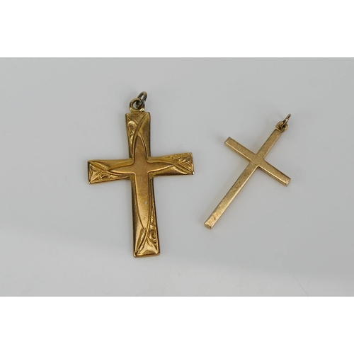 95 - Two 9ct Gold Cross Pendants, longest 36.1mm drop, 3.74g