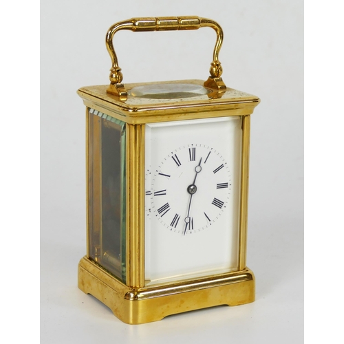 1341 - A French lacquered brass carriage timepiece, the single train movement with platform lever escapemen... 