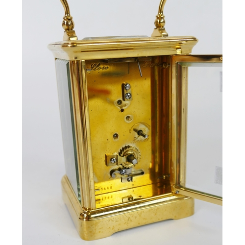 1341 - A French lacquered brass carriage timepiece, the single train movement with platform lever escapemen... 