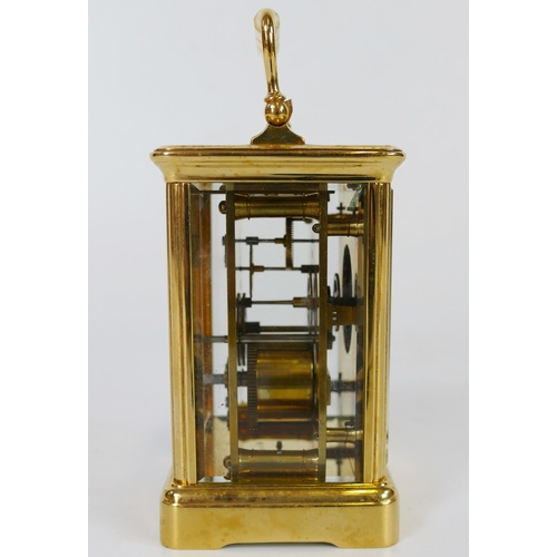 1341 - A French lacquered brass carriage timepiece, the single train movement with platform lever escapemen... 