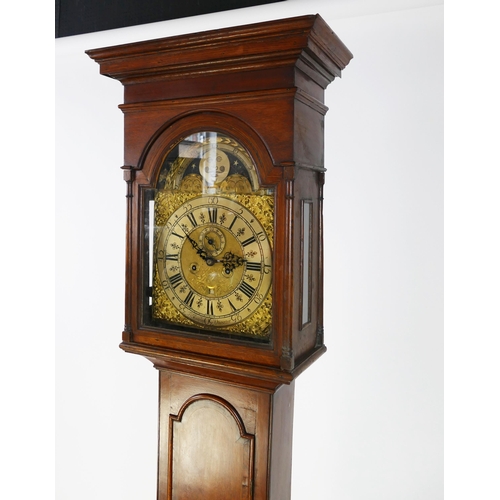 1343 - Francis Bayley, Uttoxeter, an 18th century oak longcase clock, with square hood, the trunk having an... 