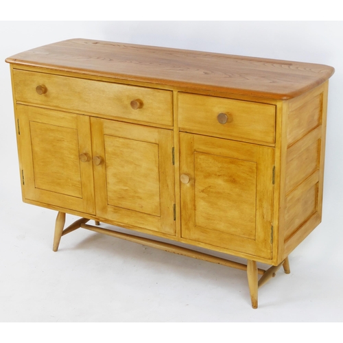 1456 - A mid-century Ercol elm and beech 351 Windsor sideboard, 123.5cm wide, 83cm high, 46cm deep