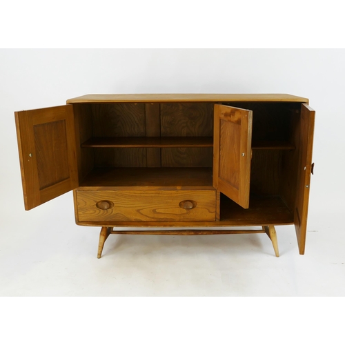 1459 - Ercol - elm and beech sideboard, fitted with cupboards and single drawer, enclosed by panelled doors... 