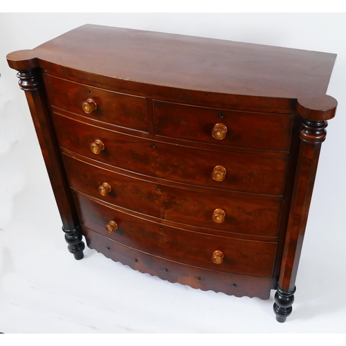 1497 - A Victorian mahogany bow front chest, containing two short and three long graduated drawers, enclose... 