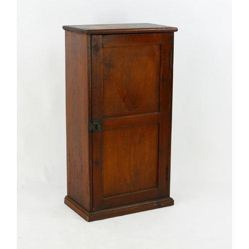 1498 - A stained pine small cupboard, with single panelled door, W. 41cm, H. 76cm, D. 24cm.