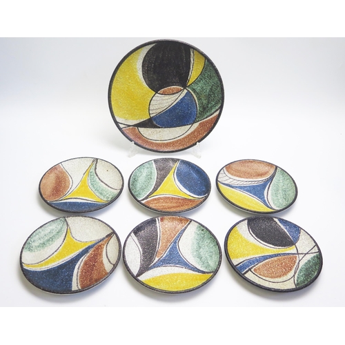 1501 - A Ruscha Milano pottery seven-piece sandwich set, includes six side plates and one sandwich plate. (... 