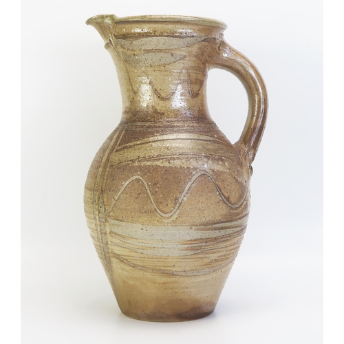 1503 - Michael Casson, a large studio pottery jug, with banded variegated and wavy decoration, impressed ma... 