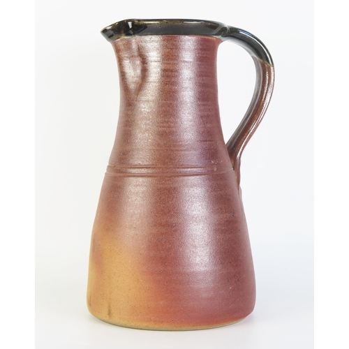 1505 - John Leach, a tall Medieval-style studio pottery jug, impressed mark JL and Muchelney, 36cm high.