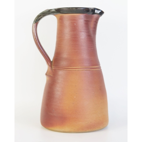 1505 - John Leach, a tall Medieval-style studio pottery jug, impressed mark JL and Muchelney, 36cm high.