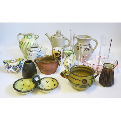 1513 - A collection of studio pottery wares together with other ceramic and glass wares including Mike Dodd... 