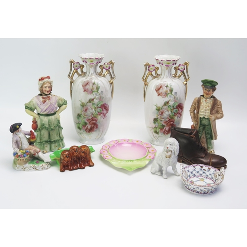 1524 - A pair of bisque porcelain nodding head figurines, a Beswick pottery butter dish, Beswick ashtray an... 