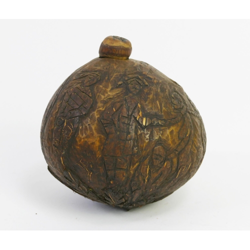 1534A - A late 18th/early 19th century carved gourd, with central cartouche bearing the Masonic badge of the... 