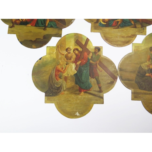 1573 - A part set of 19th century Italian school, Stations of The Cross, oil on tin, each 26.5 x 26.5cm, pa... 