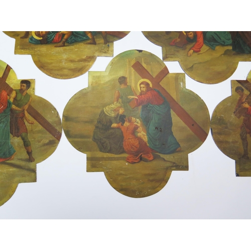 1573 - A part set of 19th century Italian school, Stations of The Cross, oil on tin, each 26.5 x 26.5cm, pa... 