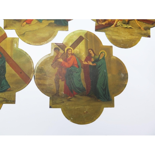 1573 - A part set of 19th century Italian school, Stations of The Cross, oil on tin, each 26.5 x 26.5cm, pa... 