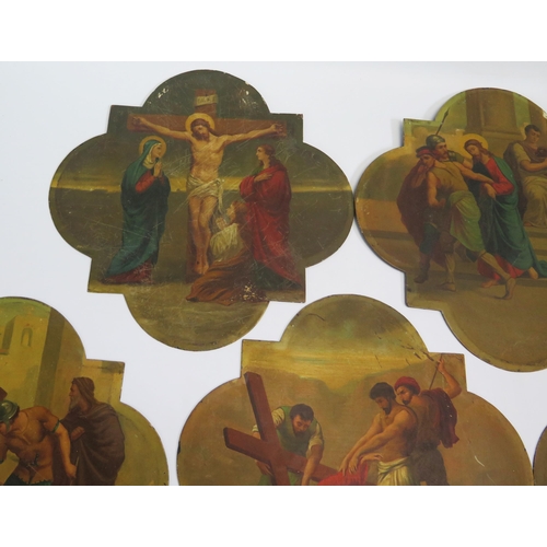 1573 - A part set of 19th century Italian school, Stations of The Cross, oil on tin, each 26.5 x 26.5cm, pa... 