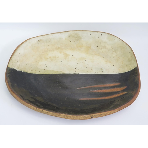 1580 - A Winslow Studio Pottery Moulded Dish, monogrammed and signed Winslow, 46x35cm