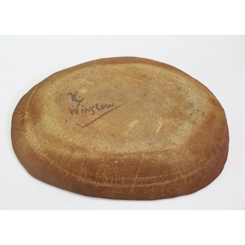 1580 - A Winslow Studio Pottery Moulded Dish, monogrammed and signed Winslow, 46x35cm