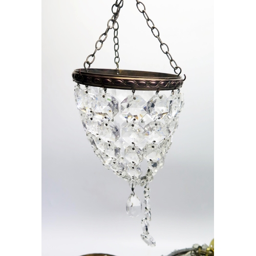 1601 - Three assorted facetted glass basket light shades, 23cm, 20cm and 13cm diameter.