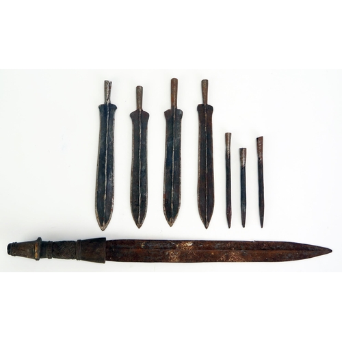 1622 - An African dagger, with 30cm double-edged blade, carved wood grip, overall length 42cm together with... 