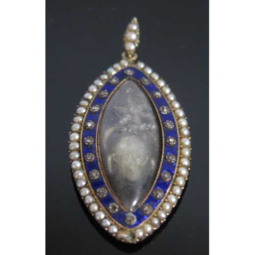 1625 - OF ADMIRAL LORD NELSON INTEREST; a George III yellow metal and Bristol blue glass amatory pendant, o... 