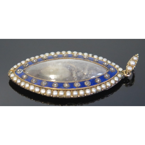 1625 - OF ADMIRAL LORD NELSON INTEREST; a George III yellow metal and Bristol blue glass amatory pendant, o... 