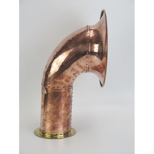 1628 - A brass and copper ships air intake funnel, 40cm high