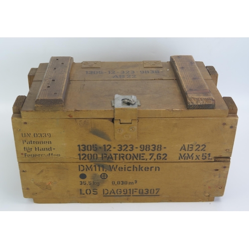 1629 - A wooden ammunition box with stenciled marks, 36cm wide.