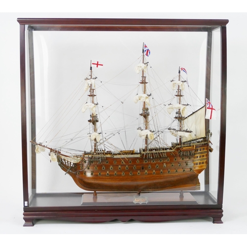 1638 - A hand built model of HMS Victory, with planked hull, simulated planked decking, cannons and life bo... 