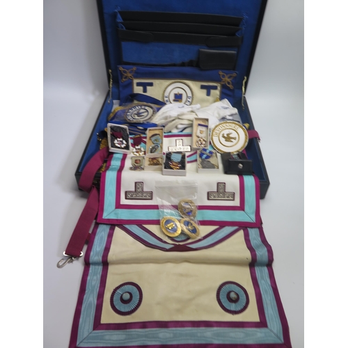 1645 - A collection of Masonic regalia including aprons, gloves, ties, silver and other metal jewels, badge... 