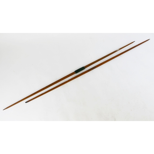 1646 - Two wood archery bows, each 148cm long.