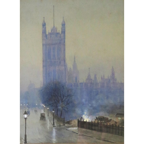 1412 - Watercolour of Westminster, unsigned, 30 x 22cm, F & G and a modern Chinese silk embroidery 64 x 33c... 