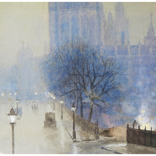 1412 - Watercolour of Westminster, unsigned, 30 x 22cm, F & G and a modern Chinese silk embroidery 64 x 33c... 