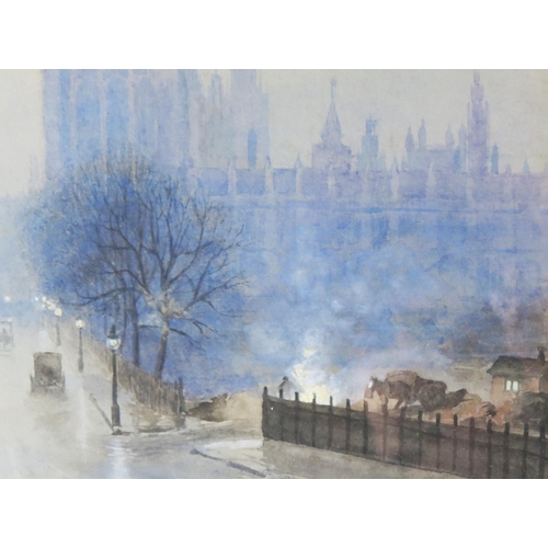 1412 - Watercolour of Westminster, unsigned, 30 x 22cm, F & G and a modern Chinese silk embroidery 64 x 33c... 