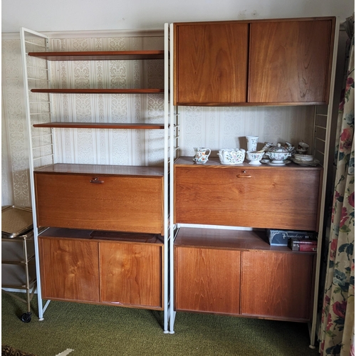 1463 - A three section vintage Ladderax shelving unit, with five cupboard units and three open shelves, hav... 