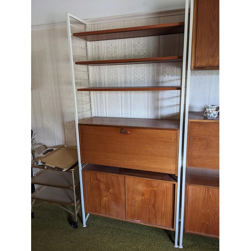 1463 - A three section vintage Ladderax shelving unit, with five cupboard units and three open shelves, hav... 