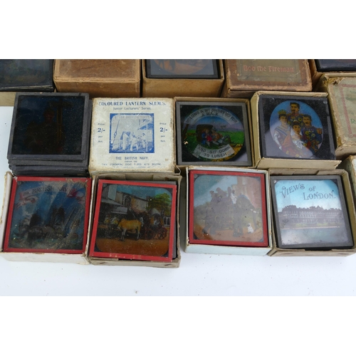 1560 - A late Victorian magic lantern, together with boxed part sets of slides including Views of London, O... 