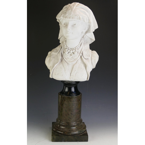 1714 - An Italian school bust of a gypsy girl, indistinctly impressed marks to the reverse, mounted on a po... 