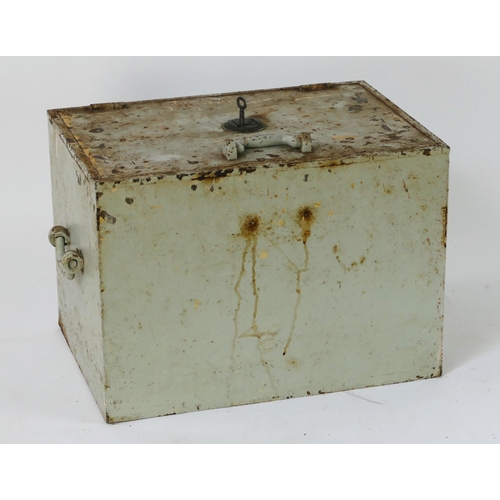 1733 - A steel fireproof safe of rectangular outline, with key, W. 36cm, H. 51cm, D. 36cm