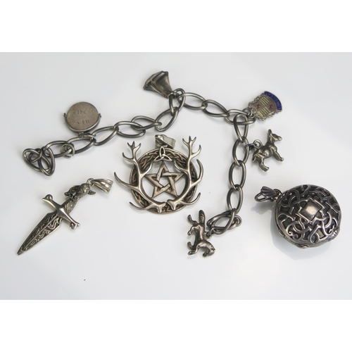 275 - A Selection of Silver including a locket, bracelet and pendants, 45.5g