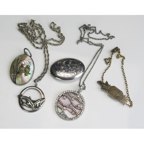 282 - A Selection of Silver including two pendants on chains, bracelet, brooch and mother of pearl pendant... 