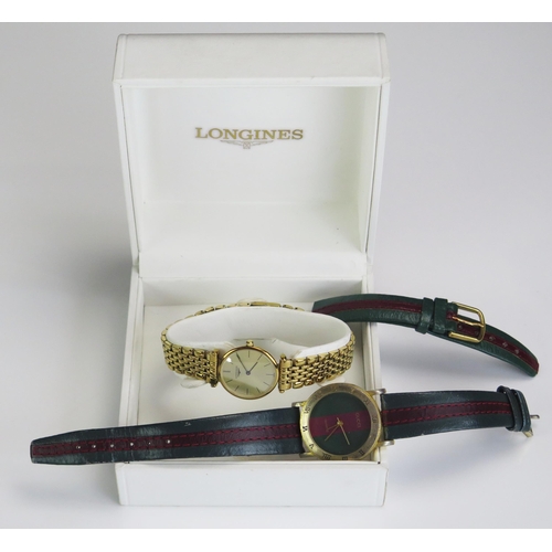 81 - A LONGINES Le Grande Classique Ladies Gold Plated Wristwatch, boxed, not tested and a GUCCI wristwat... 