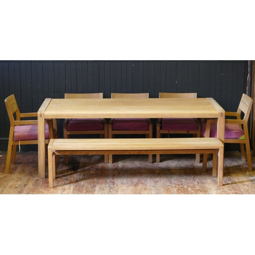 1467 - An early Habitat Radius oak refectory style dining table, the planked top on square legs, 201cm long... 