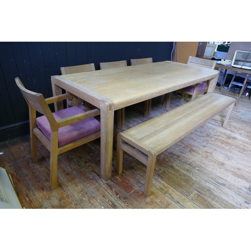 1467 - An early Habitat Radius oak refectory style dining table, the planked top on square legs, 201cm long... 